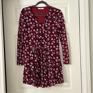 Red Floral Long Sleeve Dress